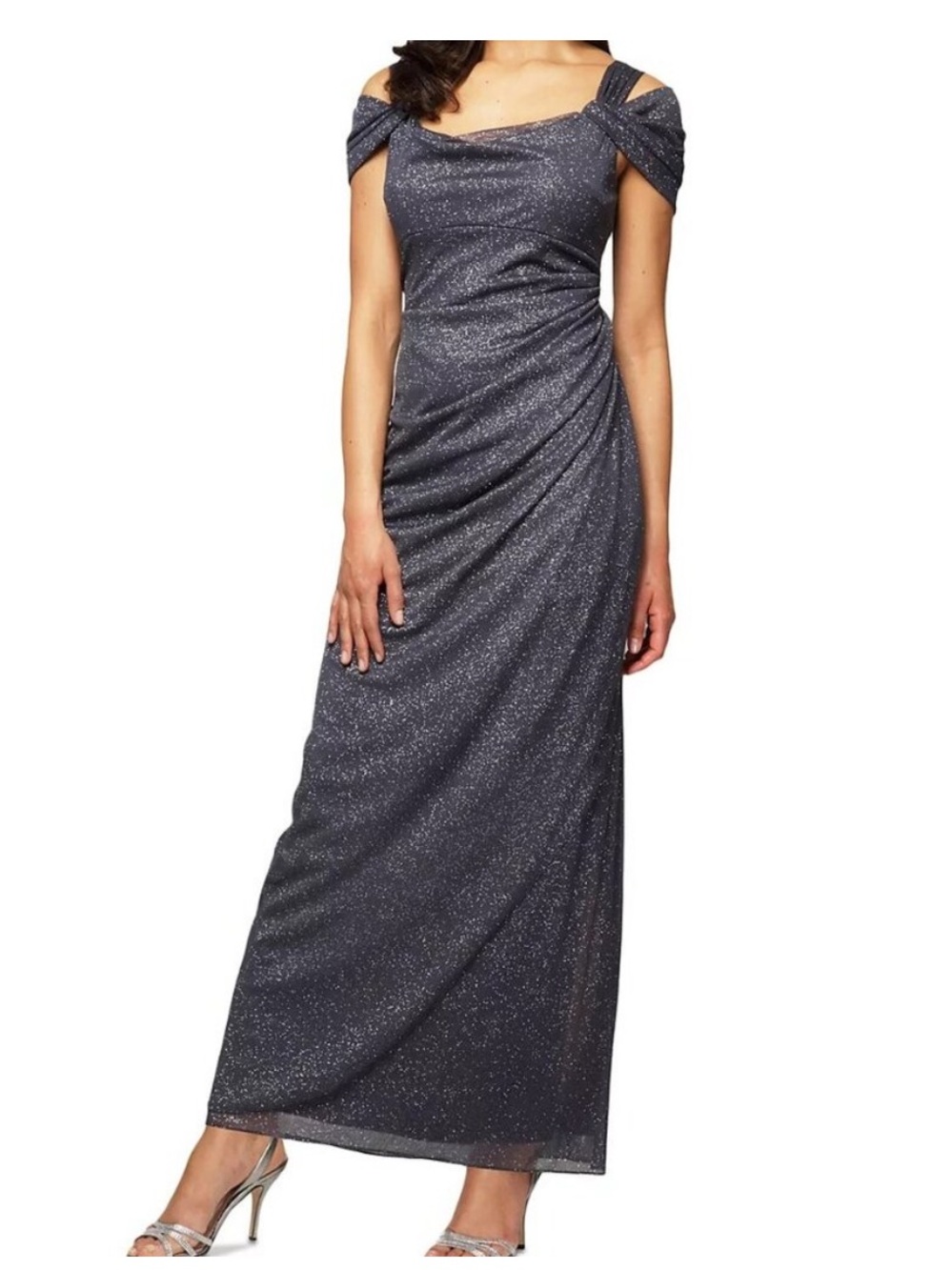 NEW Alex Evenings Navy Blue Grey Sparkly Dress Gown Prom Formal Wedding Size 10